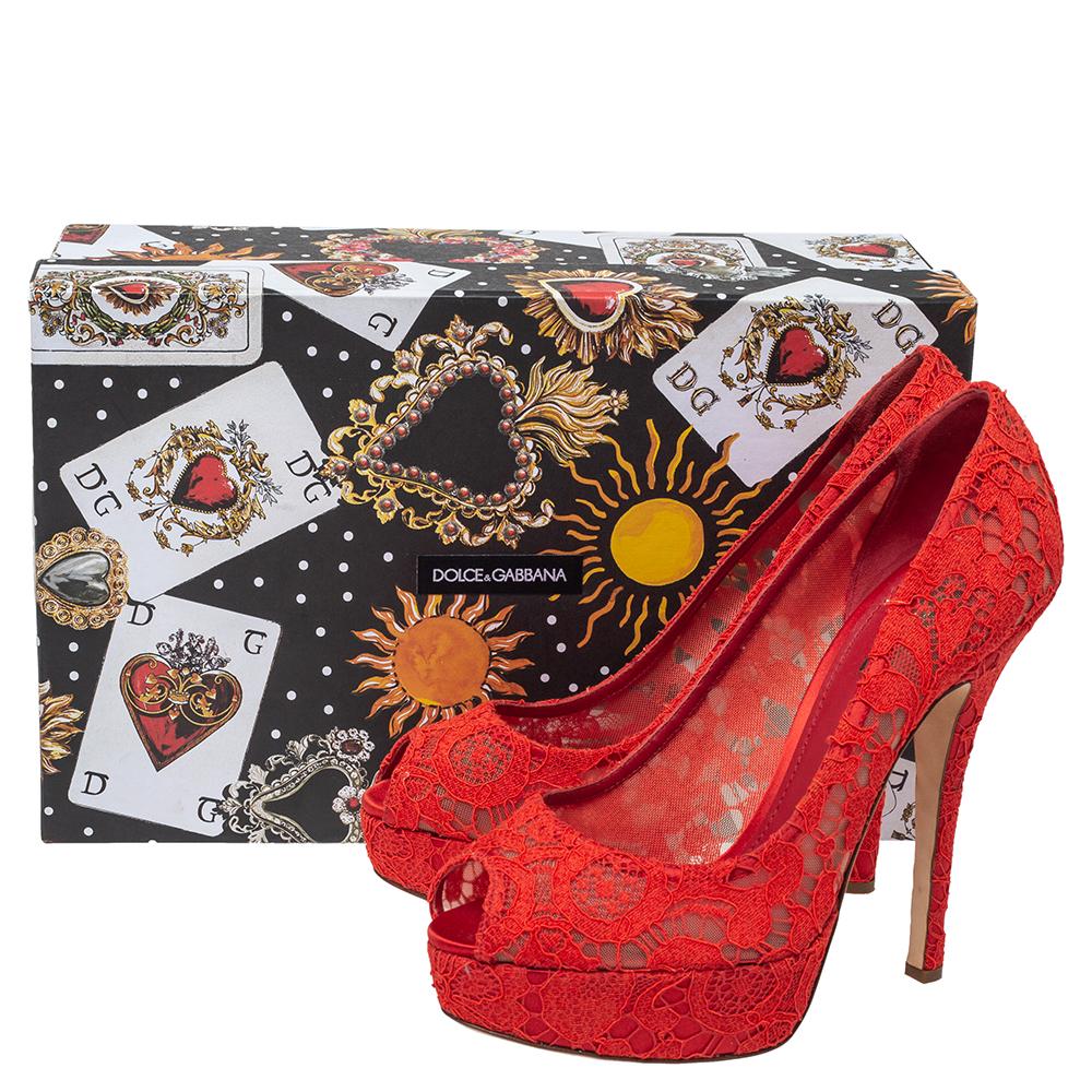 Dolce & Gabbana Red Lace Peep Toe Platform Pumps Size 41 1