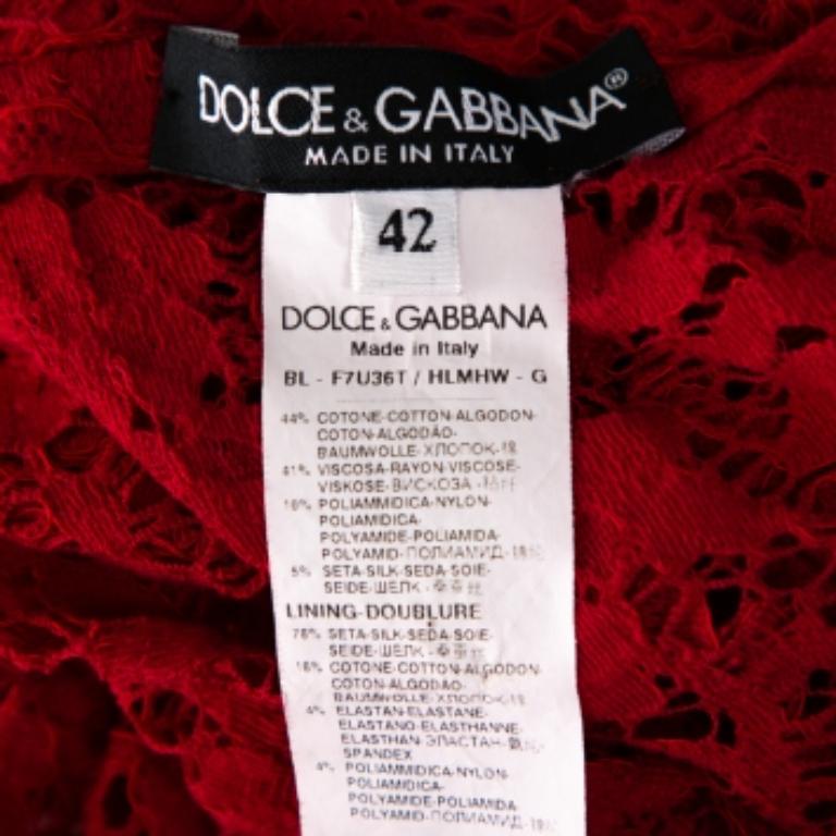 Dolce & Gabbana Red Lace Quarter Sleeve Top M For Sale 1