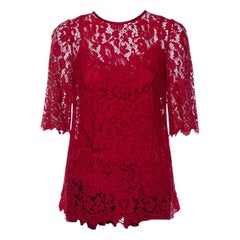 Dolce & Gabbana Red Lace Quarter Sleeve Top M