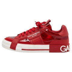 Dolce & Gabbana Red Leather and PVC Custom 2.Zero Sneakers Size 42.5