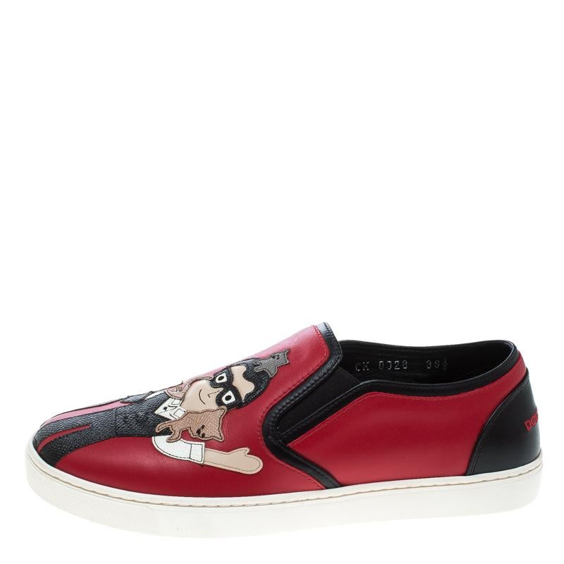 Flaunt your high-style with these trendy sneakers from Dolce & Gabbana! They've been carefully crafted from leather, and designed with appliques of the designer duo on the uppers. You are sure to receive both comfort and fashion when you choose this