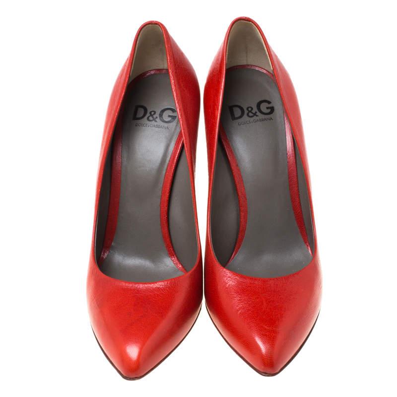 Brown Dolce & Gabbana Red Leather Block Heel Pumps Size 38