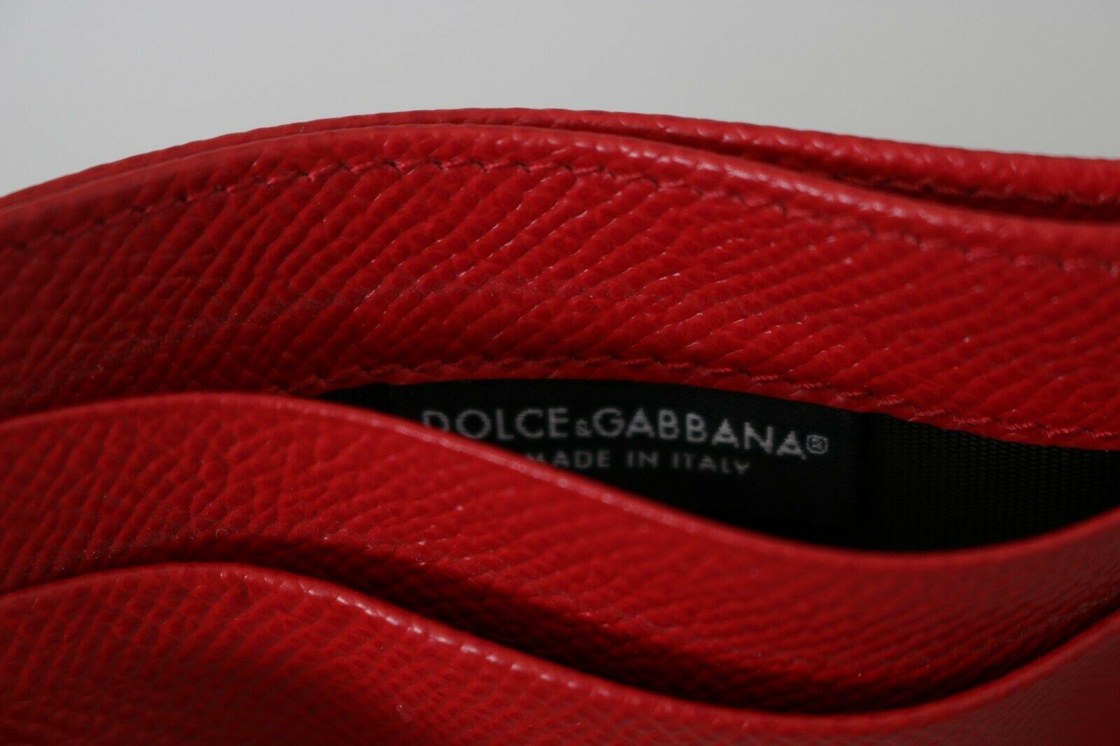 Dolce & Gabbana Red Leather Cardholder Wallet Purse With Clear Crystals DG Logo 1