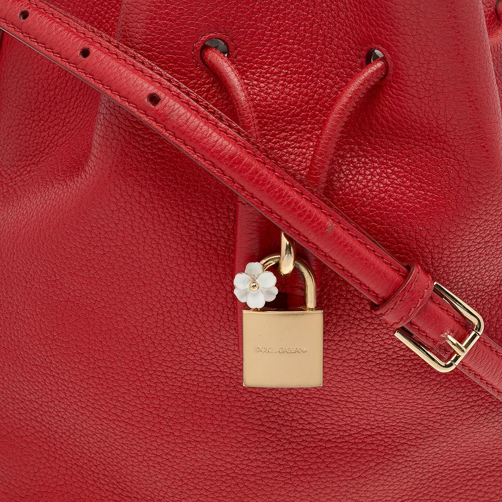 Dolce & Gabbana Red Leather Claudia Drawstring Bucket Bag 3