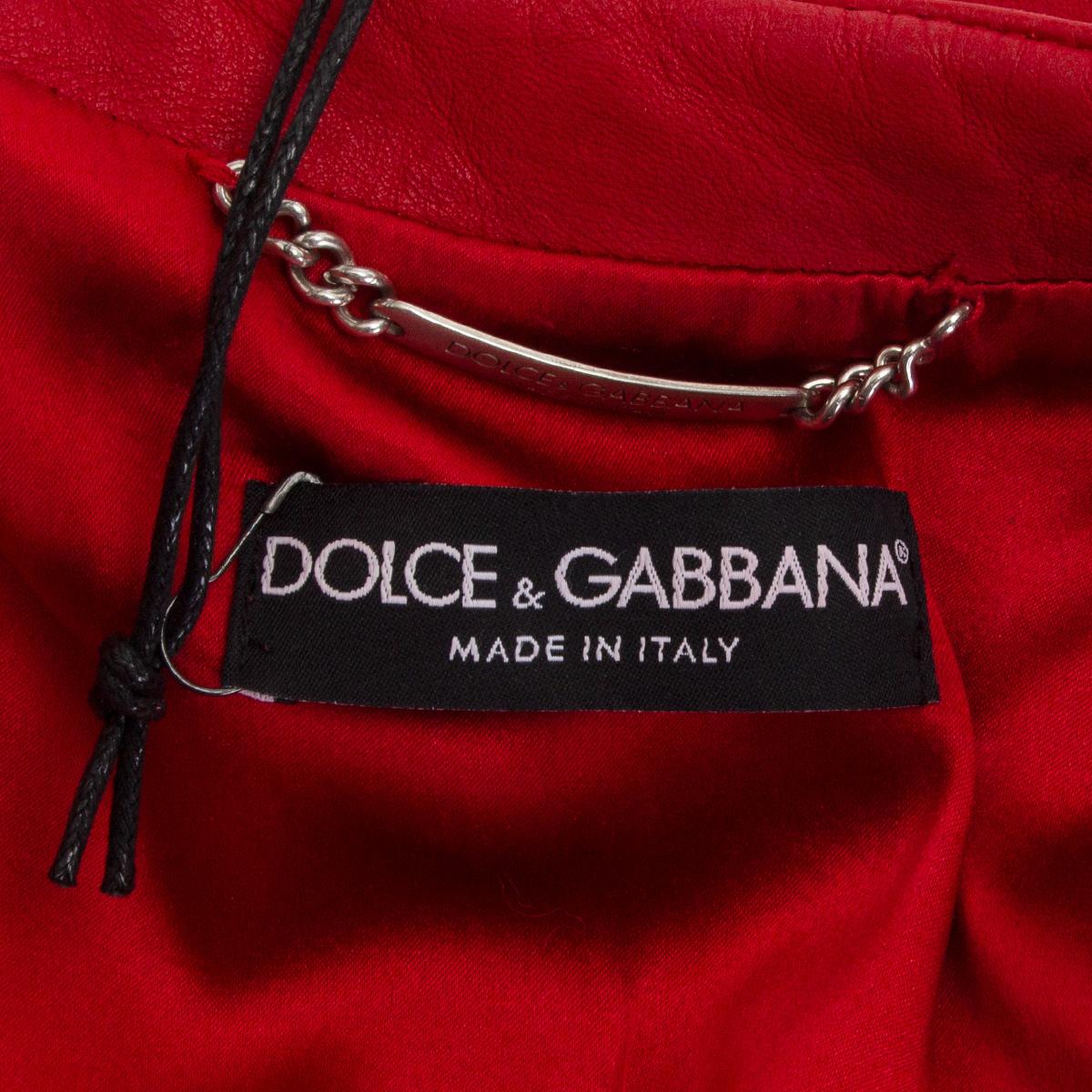 Red DOLCE & GABBANA red leather CROPPE BIKER Jacket 40 S For Sale