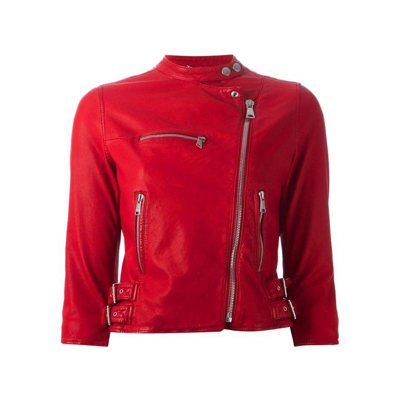 DOLCE & GABBANA red leather CROPPE BIKER Jacket 40 S For Sale