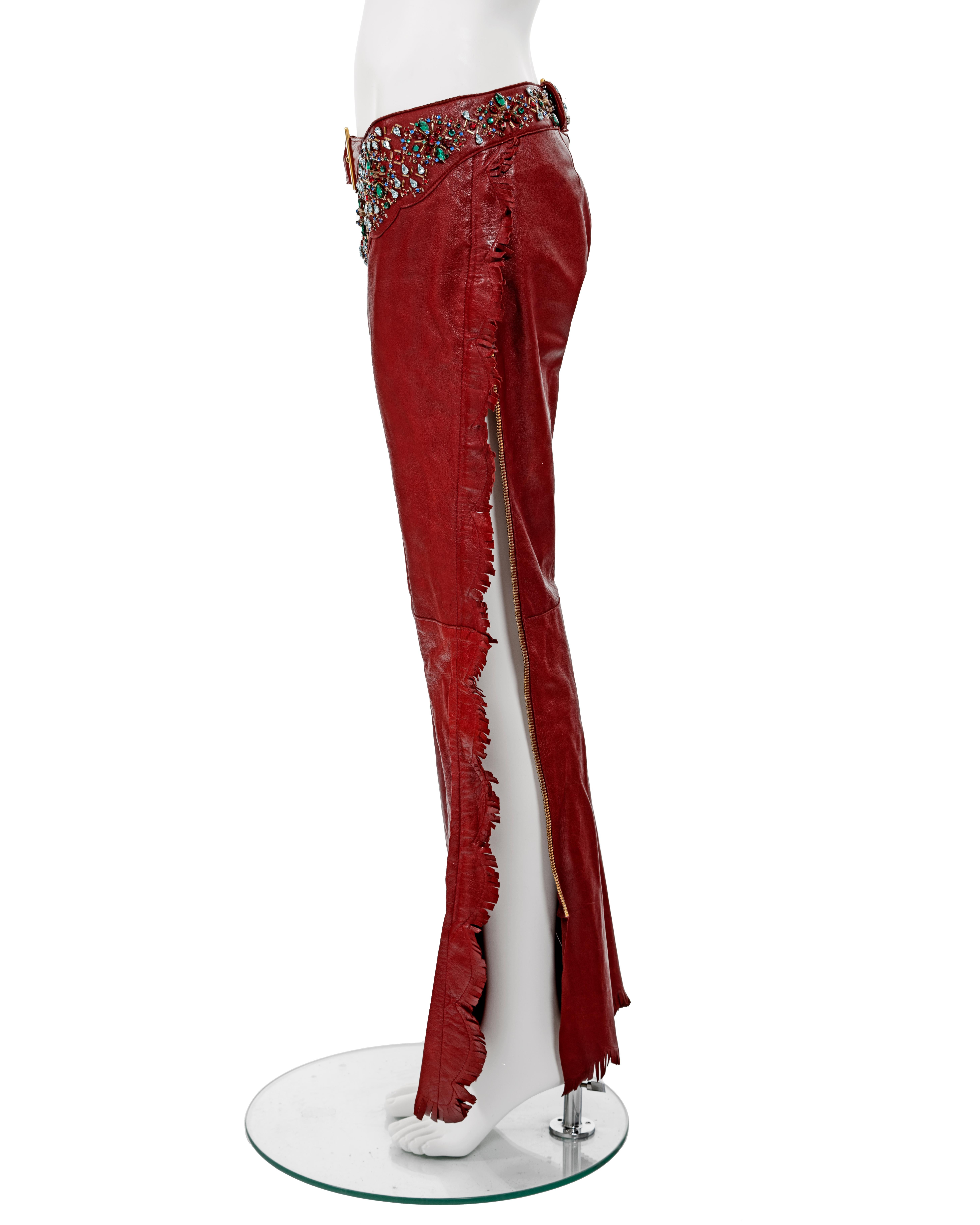 Dolce & Gabbana red leather crystal embellished fringed pants, ss 2001 5