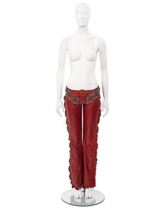 Dolce & Gabbana pantaloni con frange in pelle rossa impreziositi da cristalli, ss 2001