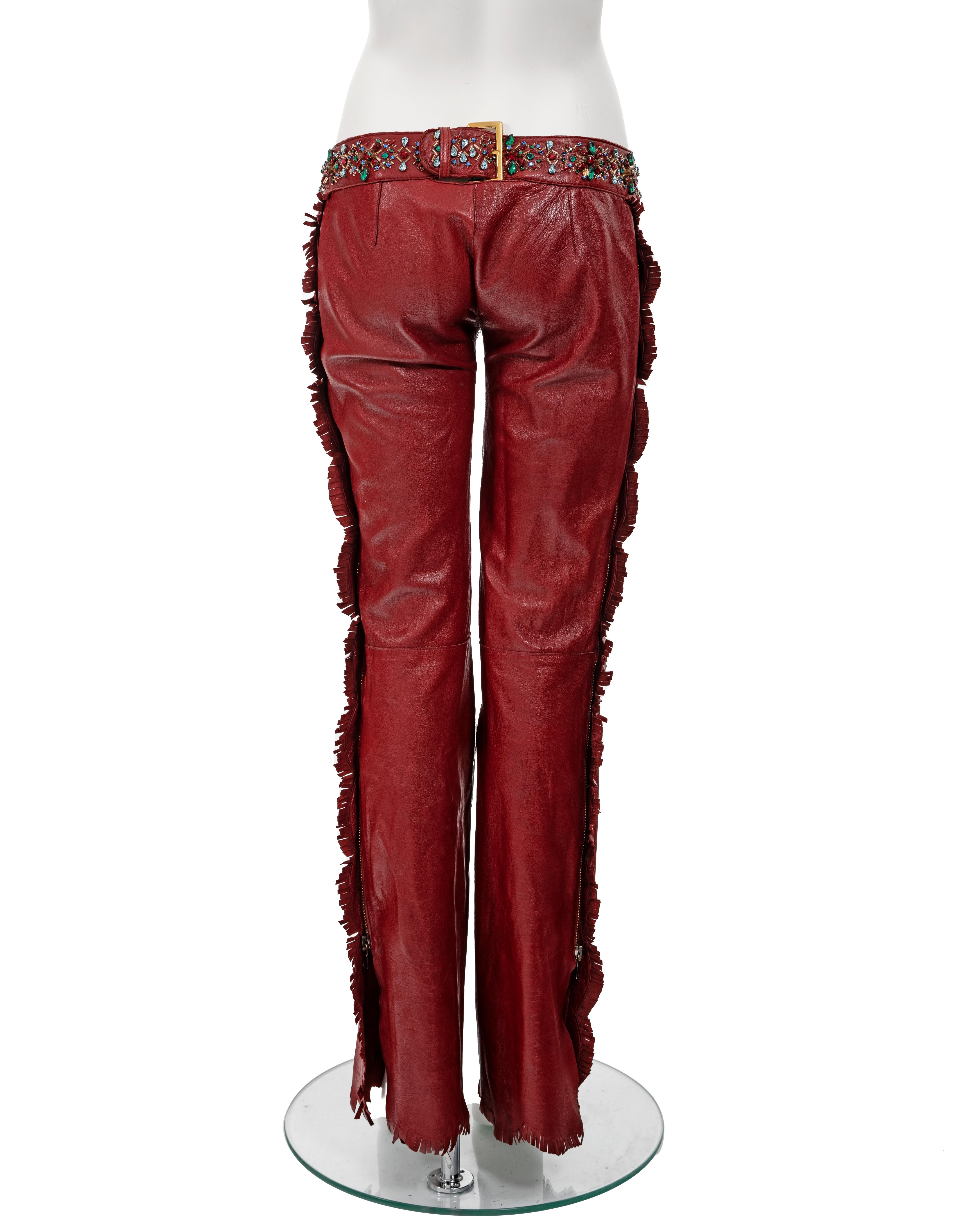 Dolce & Gabbana red leather crystal embellished fringed pants, ss 2001 3