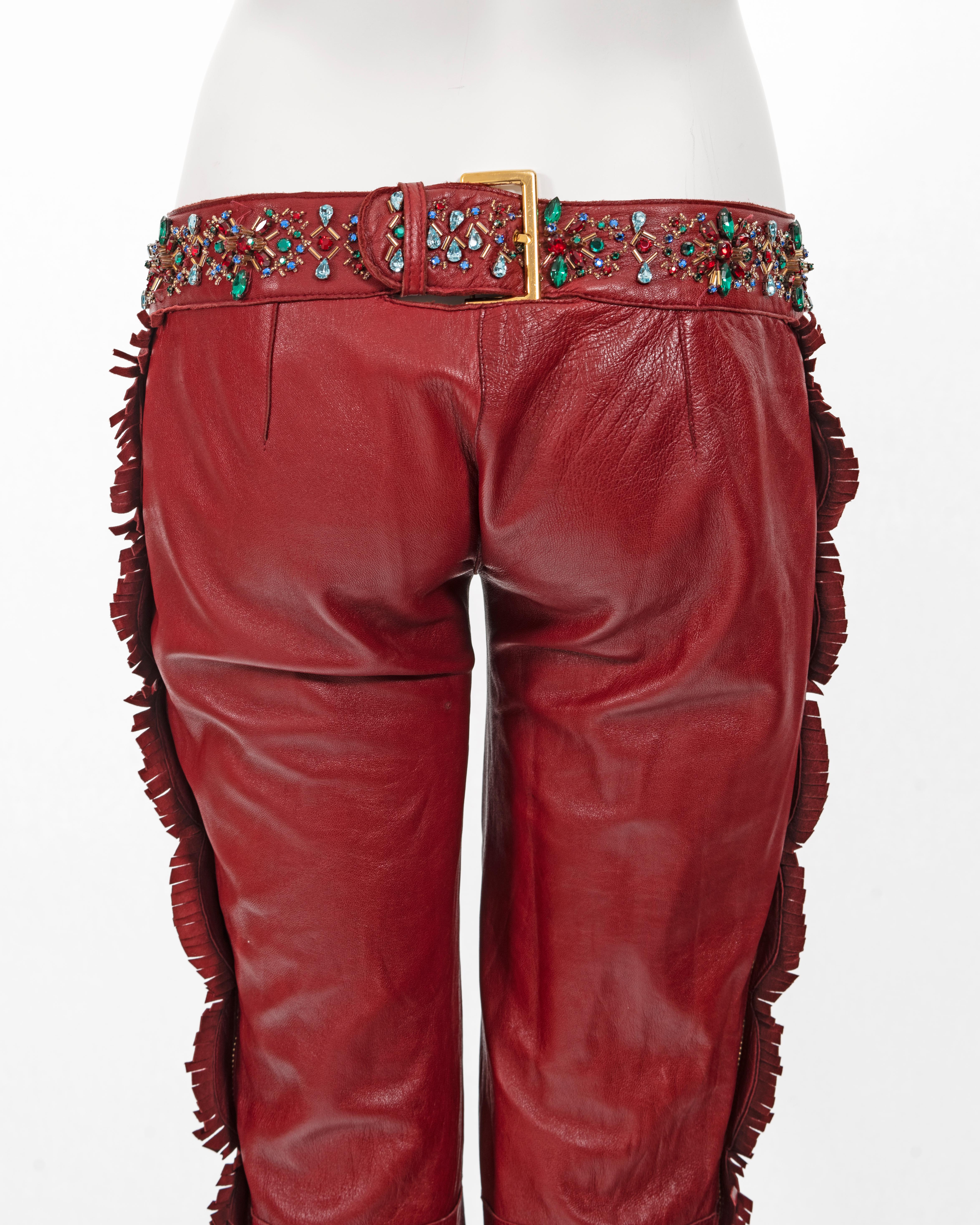 Dolce & Gabbana red leather crystal embellished fringed pants, ss 2001 4