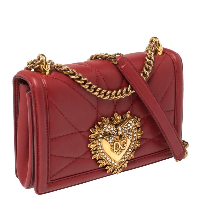 Dolce and Gabbana Red Leather Devotion Chain Shoulder Bag at 1stDibs