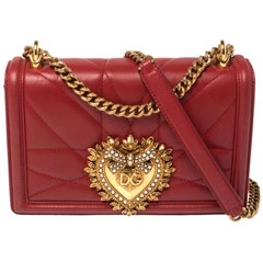 Dolce & Gabbana Red Leather Devotion Chain Shoulder Bag