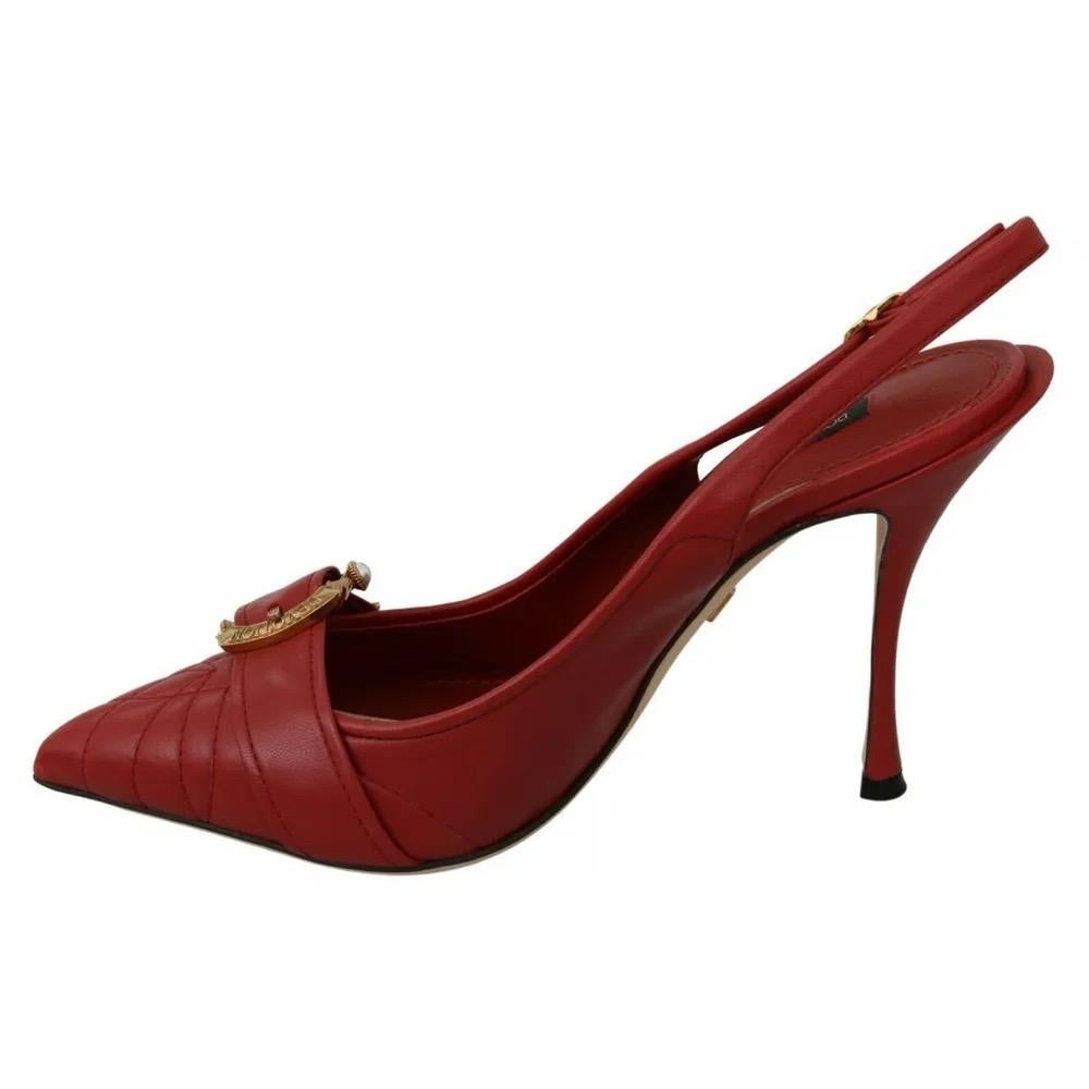 Dolce & Gabbana red leather devotion sling Bach heels shoes  In New Condition In WELWYN, GB