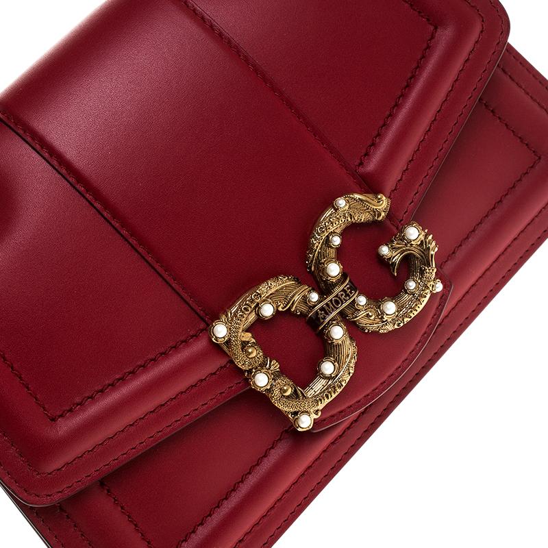 Dolce & Gabbana Red Leather DG Amore Chain Shoulder Bag 5