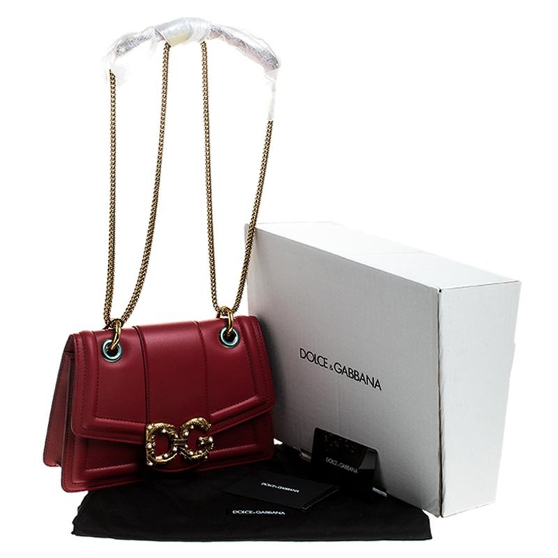 Dolce & Gabbana Red Leather DG Amore Chain Shoulder Bag 6