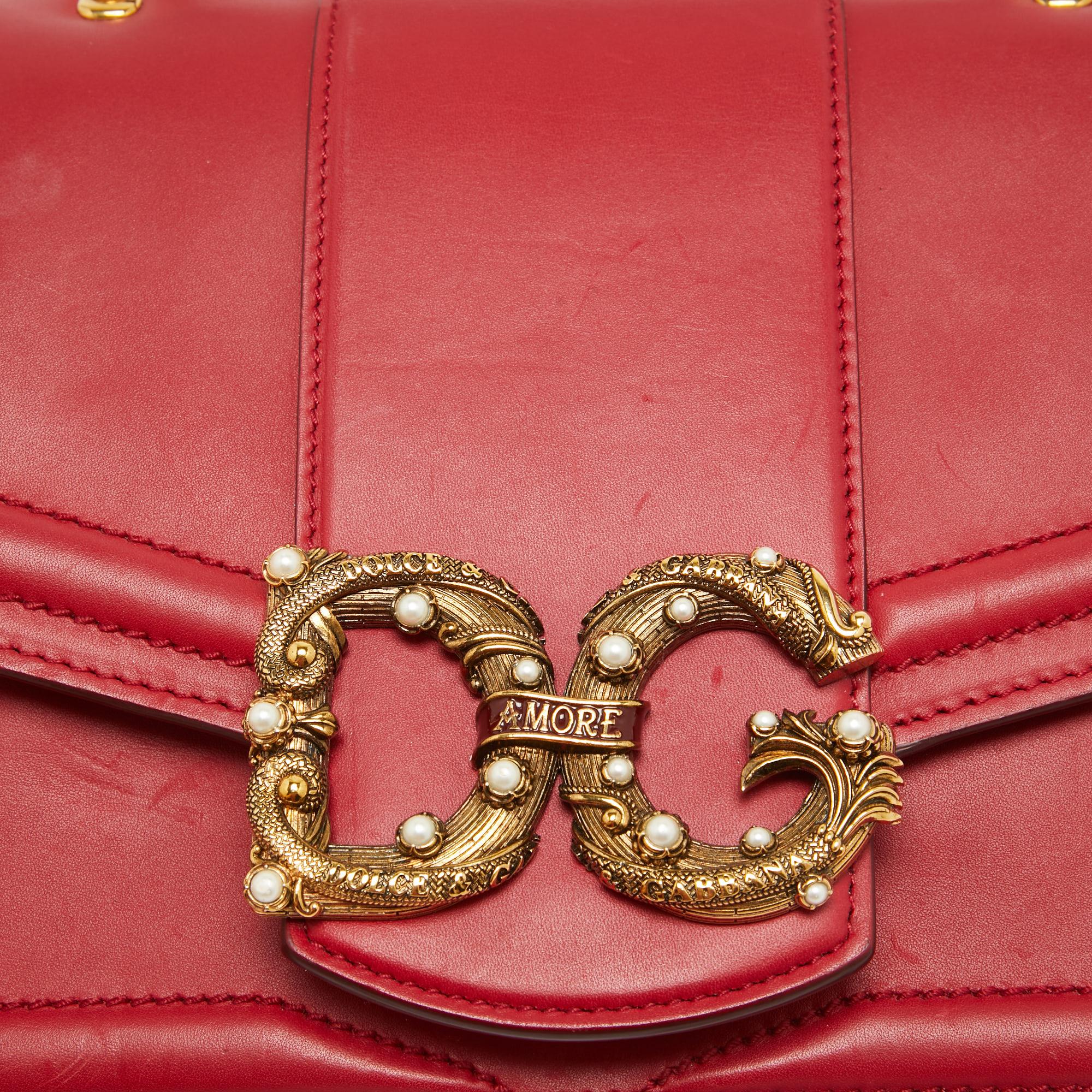 Dolce & Gabbana Red Leather DG Amore Top Handle Bag For Sale 14