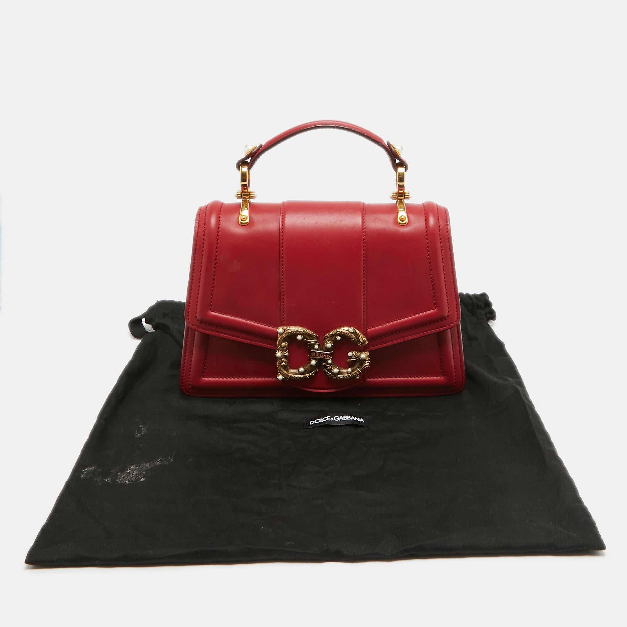 Dolce & Gabbana Red Leather DG Amore Top Handle Bag For Sale 15
