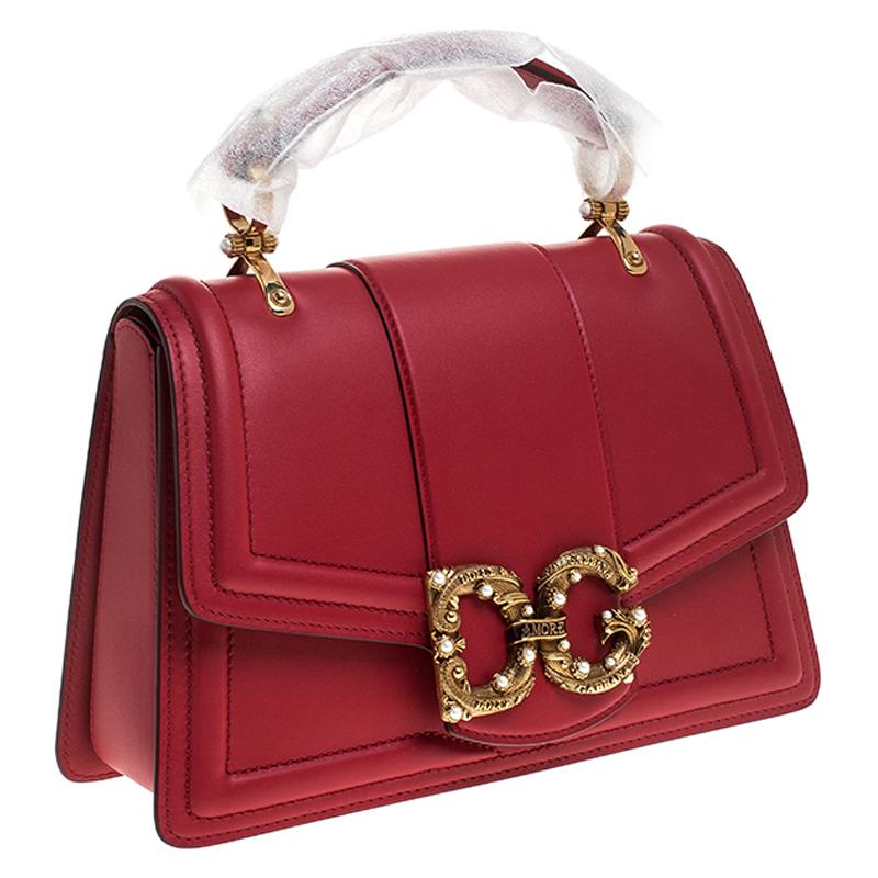 Dolce Gabbana Red Leather DG Amore Top Handle Bag