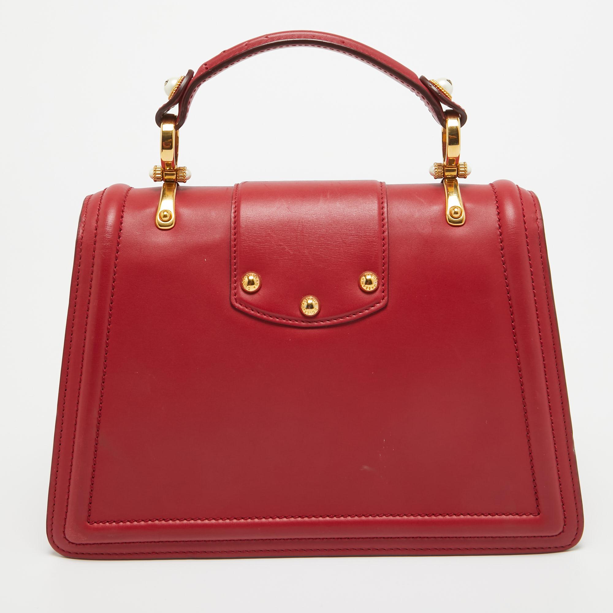 Dolce & Gabbana Red Leather DG Amore Top Handle Bag For Sale 1