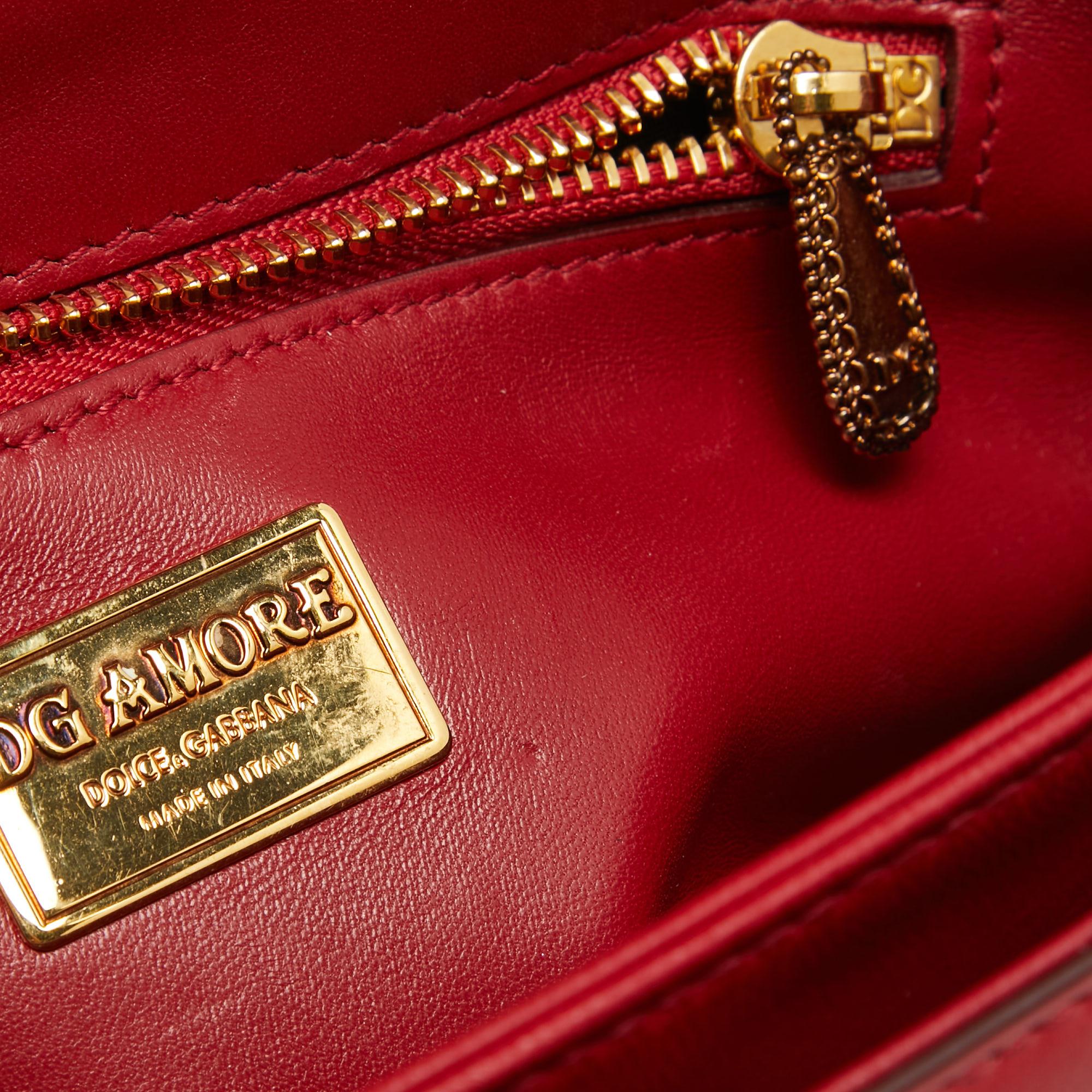 Dolce & Gabbana Red Leather DG Amore Top Handle Bag For Sale 2