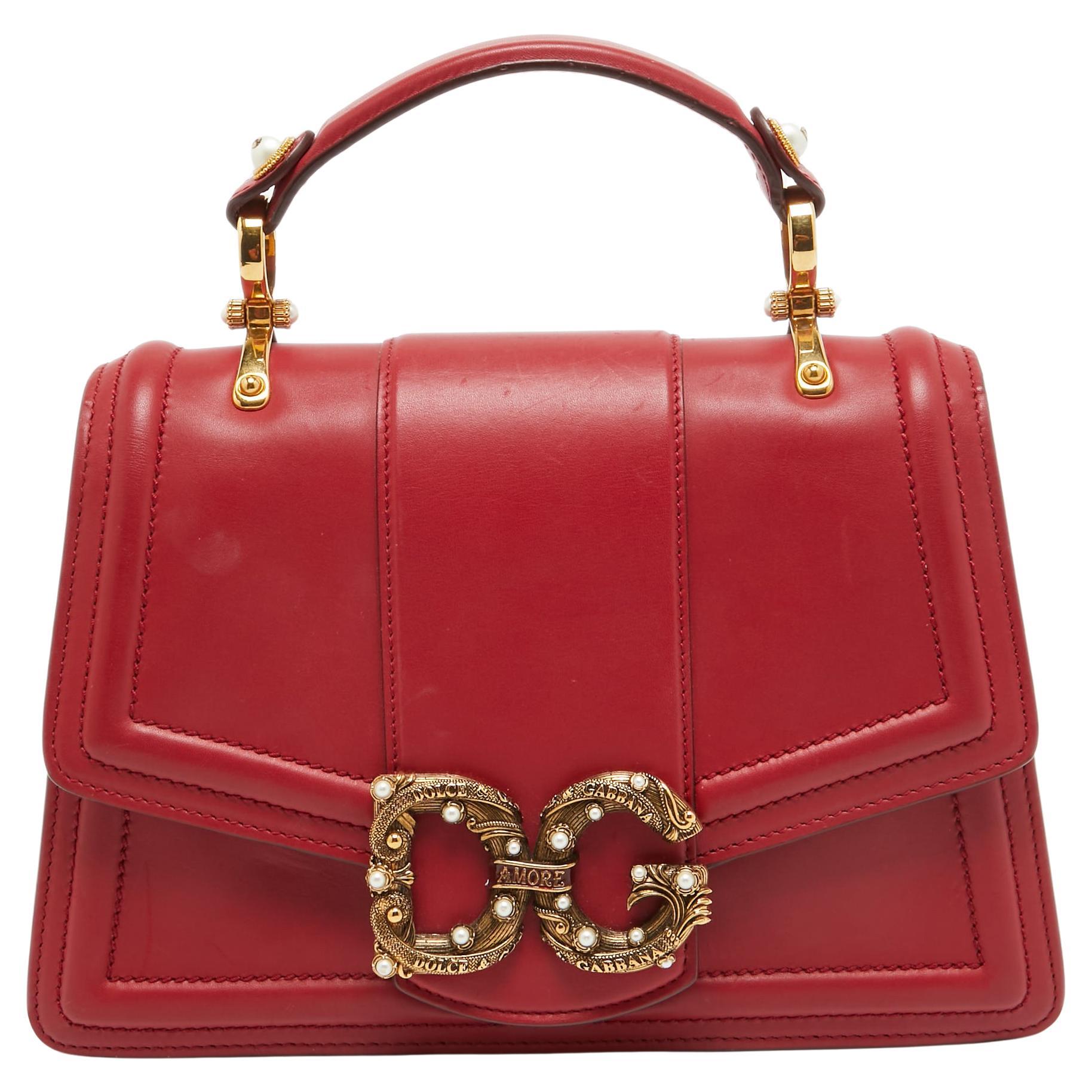 Dolce & Gabbana Red Leather DG Amore Top Handle Bag For Sale