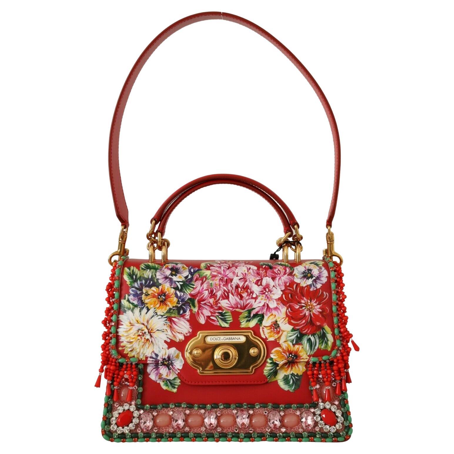 Dolce and Gabbana Red Cotton Leather Geranium Sicily Handbag Shoulder ...