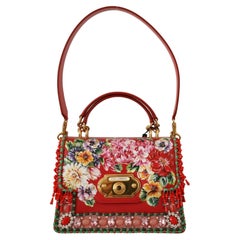 Dolce & Gabbana Red Leather Floral Welcome Handbag Shoulder Bag Top Handle DG