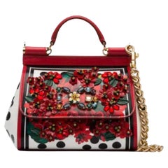 Dolce & Gabbana Red Leather Geranium Sicily Handbag Shoulder Bag Floral DG