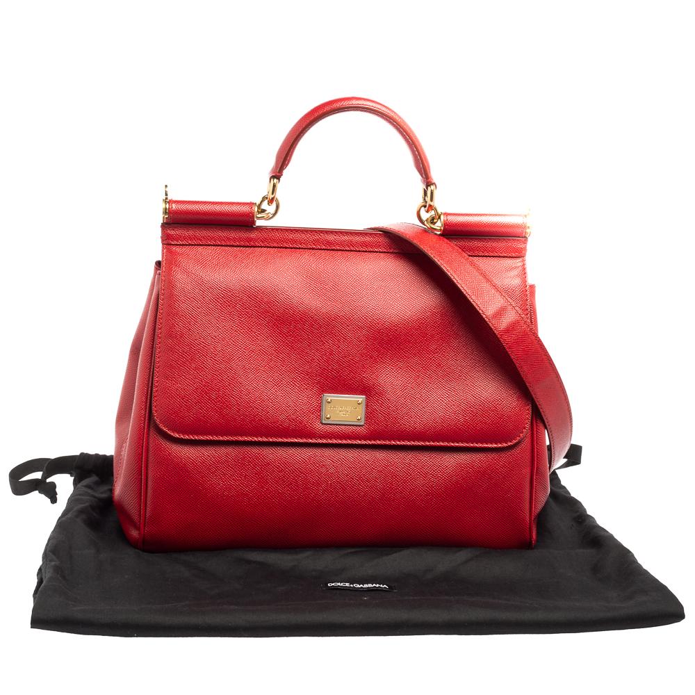 Women's Dolce & Gabbana Red Leather Large Miss Sicily Top Handle Bag