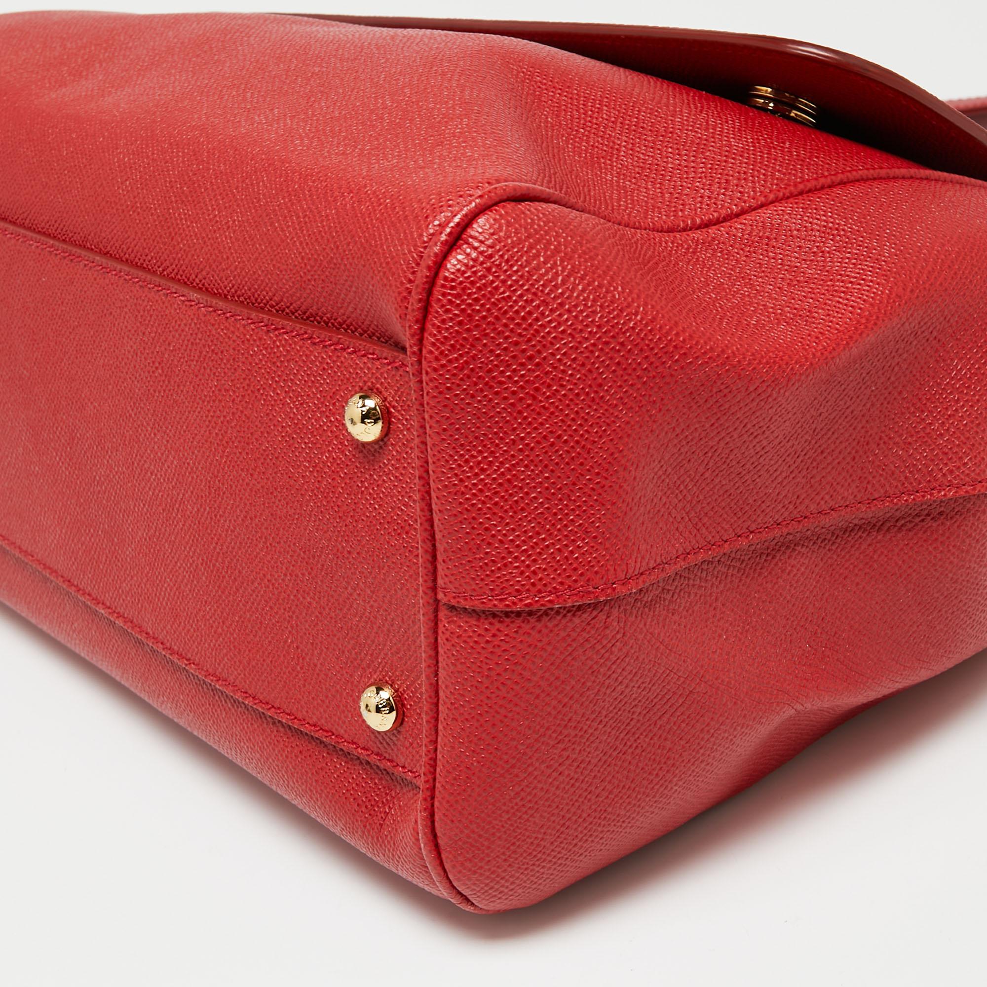 Dolce & Gabbana Red Leather Large Miss Sicily Top Handle Bag In Good Condition In Dubai, Al Qouz 2