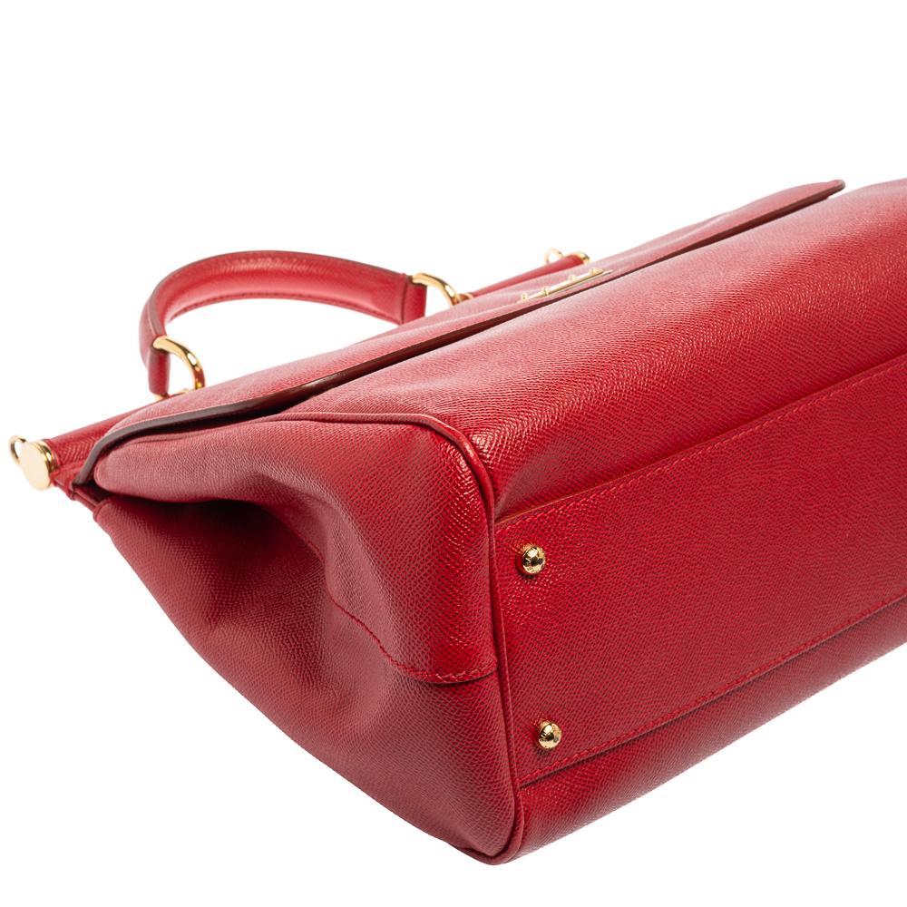 Dolce & Gabbana Red Leather Large Miss Sicily Top Handle Bag 1