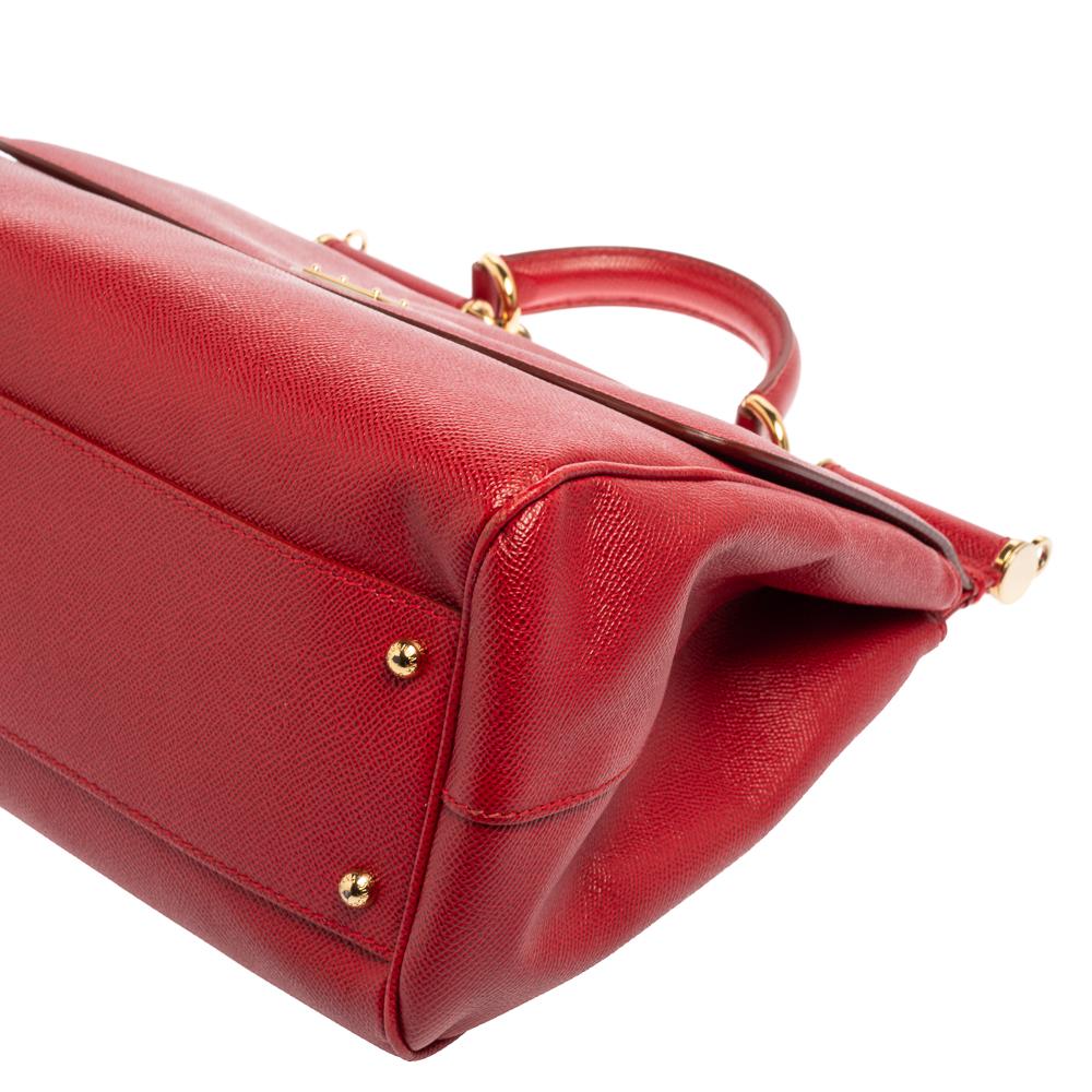 Dolce & Gabbana Red Leather Large Miss Sicily Top Handle Bag 4