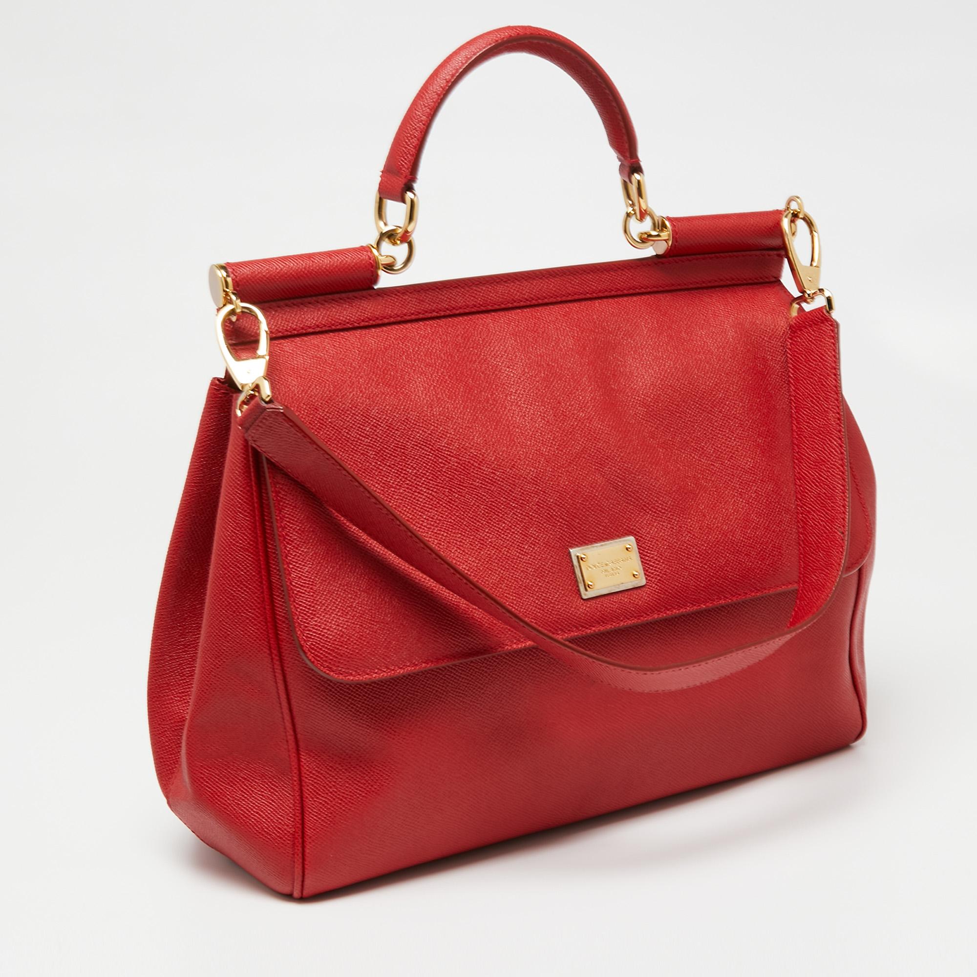 Dolce & Gabbana Red Leather Large Miss Sicily Top Handle Bag 3