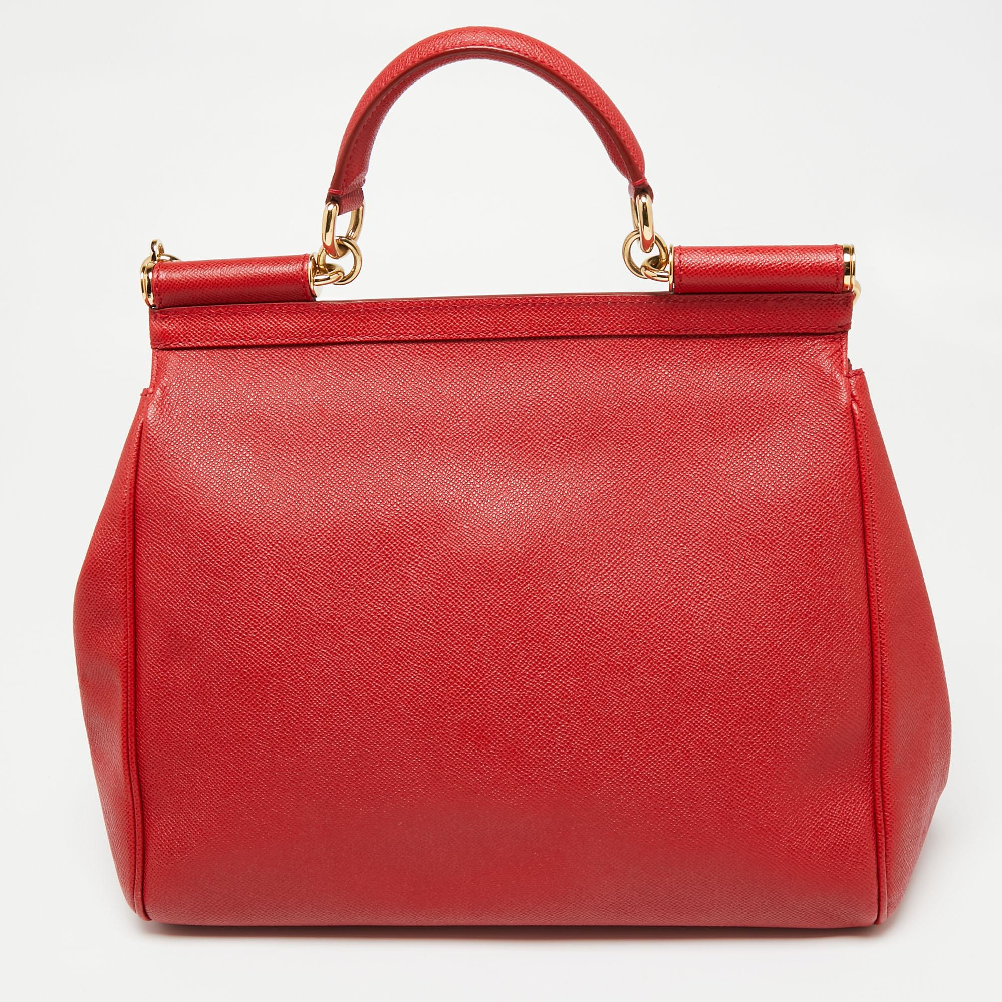 Dolce & Gabbana Red Leather Large Miss Sicily Top Handle Bag 4
