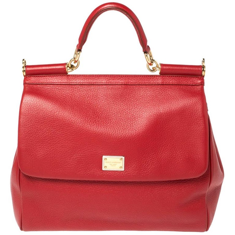 Dolce and Gabbana Red Leather Large Miss Sicily Top Handle Bag at 1stDibs