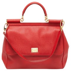 Dolce & Gabbana Red Leather Large Miss Sicily Top Handle Bag