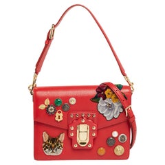 Dolce & Gabbana Red Leather Lucia Embellished Shoulder Bag