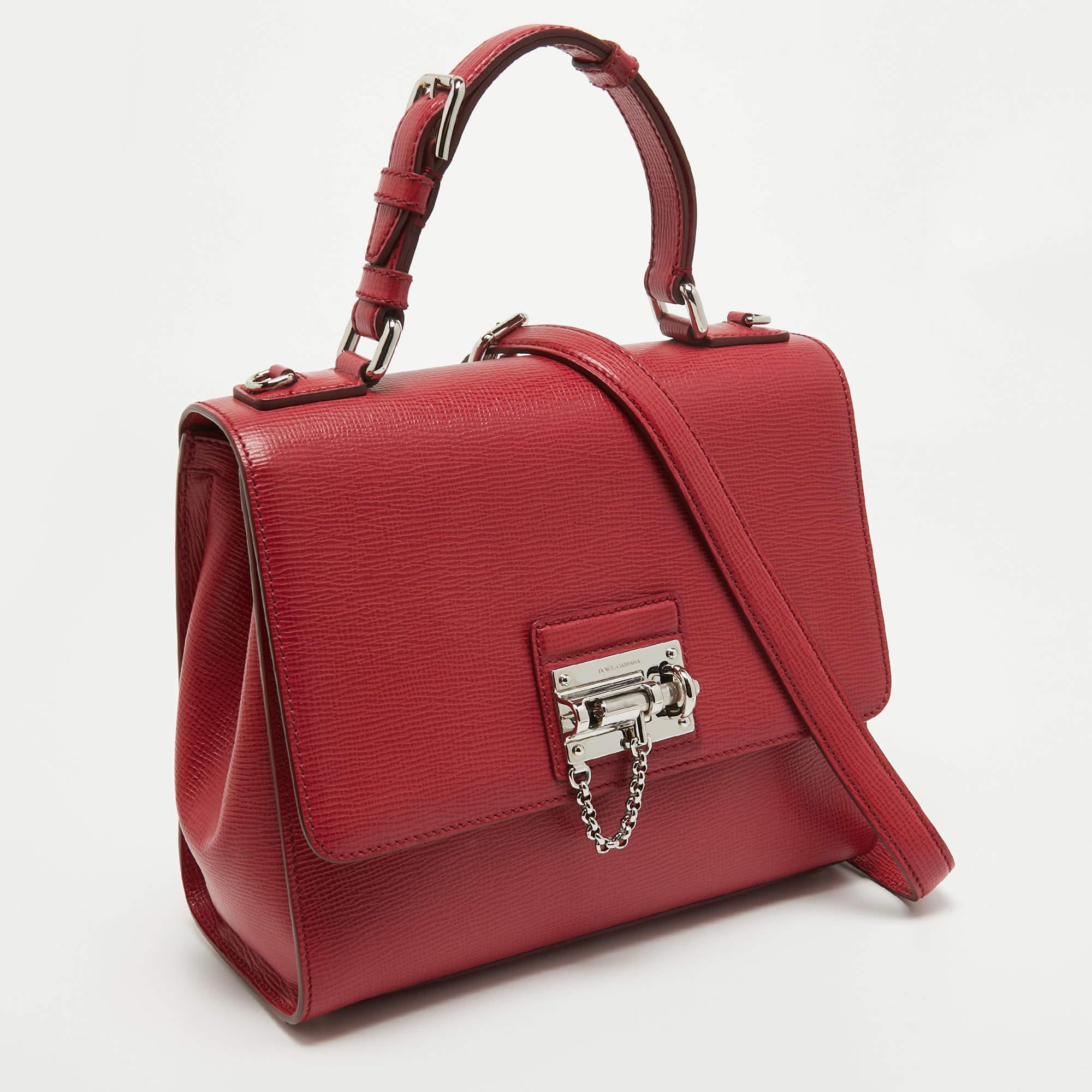 Dolce & Gabbana Rotes Leder Medium Miss Monica Top Handle Bag aus Leder Damen