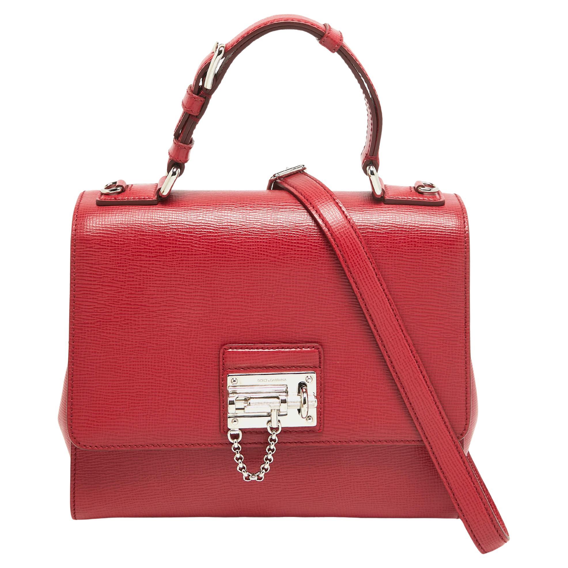 Dolce & Gabbana Red Leather Medium Miss Monica Top Handle Bag For Sale