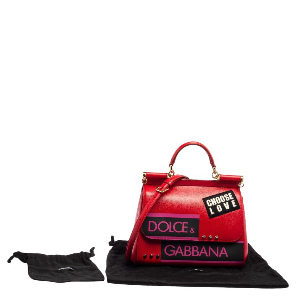 Dolce & Gabbana Red Leather Medium Miss Sicily Choose Love Top Handle Bag 6