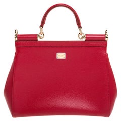 Dolce & Gabbana Red Leather Medium Miss Sicily Choose Love Top Handle Bag