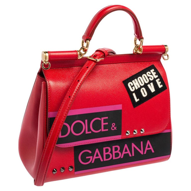 Dolce and Gabbana Red Leather Medium Miss Sicily Top Handle Bag