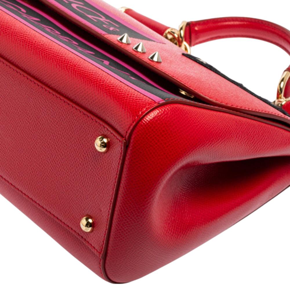 Dolce & Gabbana Red Leather Medium Miss Sicily Choose Love Top Handle Bag 2