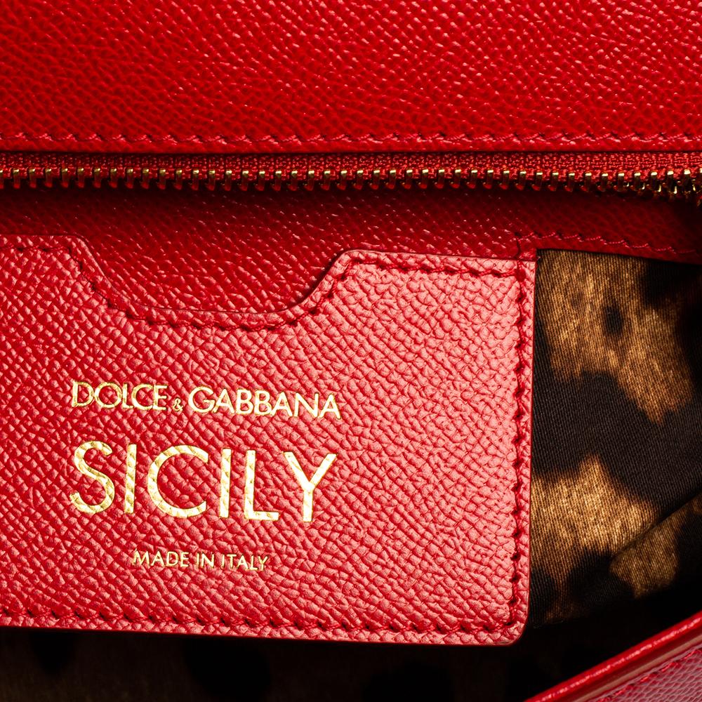 Dolce & Gabbana Red Leather Medium Miss Sicily Choose Love Top Handle Bag 3