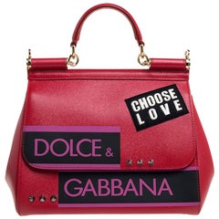 Dolce & Gabbana Red Leather Medium Miss Sicily Choose Love Top Handle Bag