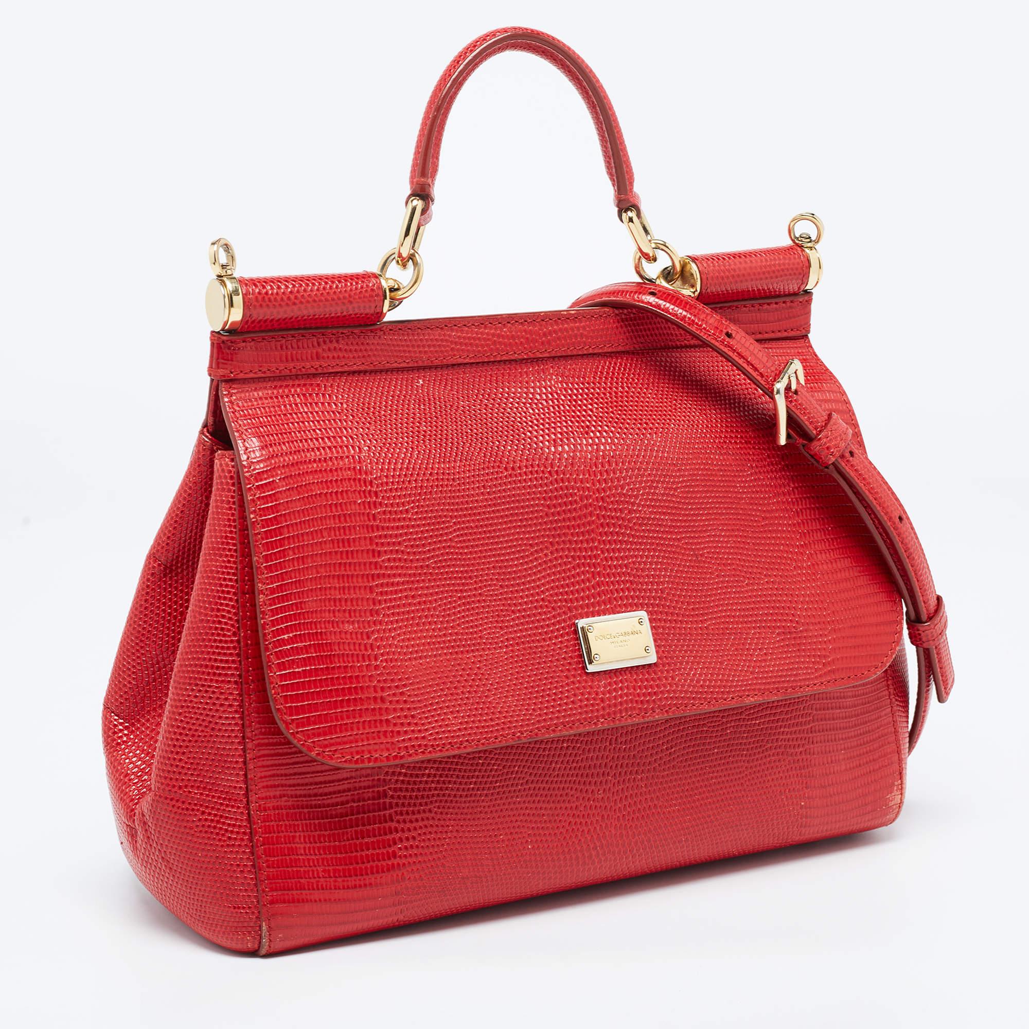 Dolce & Gabbana Red Leather Medium Miss Sicily Handle Bag 10