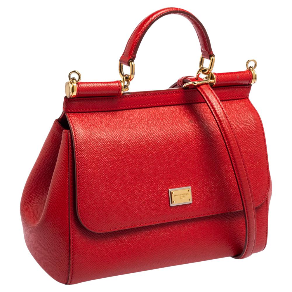 Dolce & Gabbana Red Leather Medium Miss Sicily Top Handle Bag 3