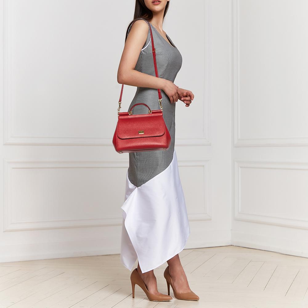 Dolce & Gabbana Red Leather Medium Miss Sicily Top Handle Bag 4