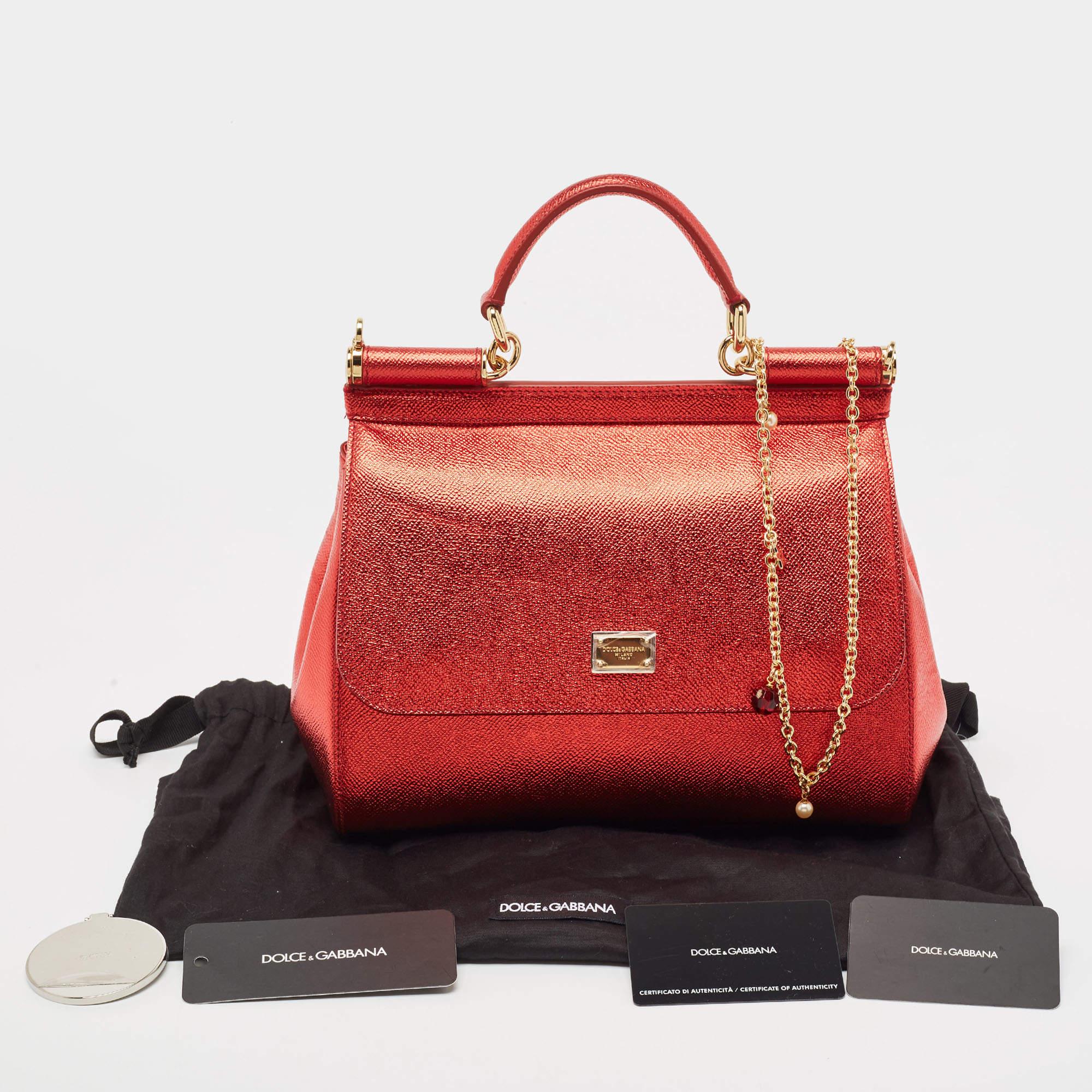 Dolce & Gabbana Red Leather Medium Miss Sicily Top Handle Bag 7