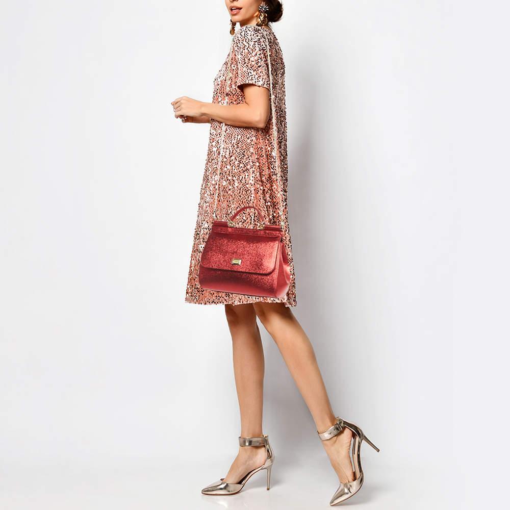 Dolce & Gabbana Red Leather Medium Miss Sicily Top Handle Bag In Excellent Condition In Dubai, Al Qouz 2